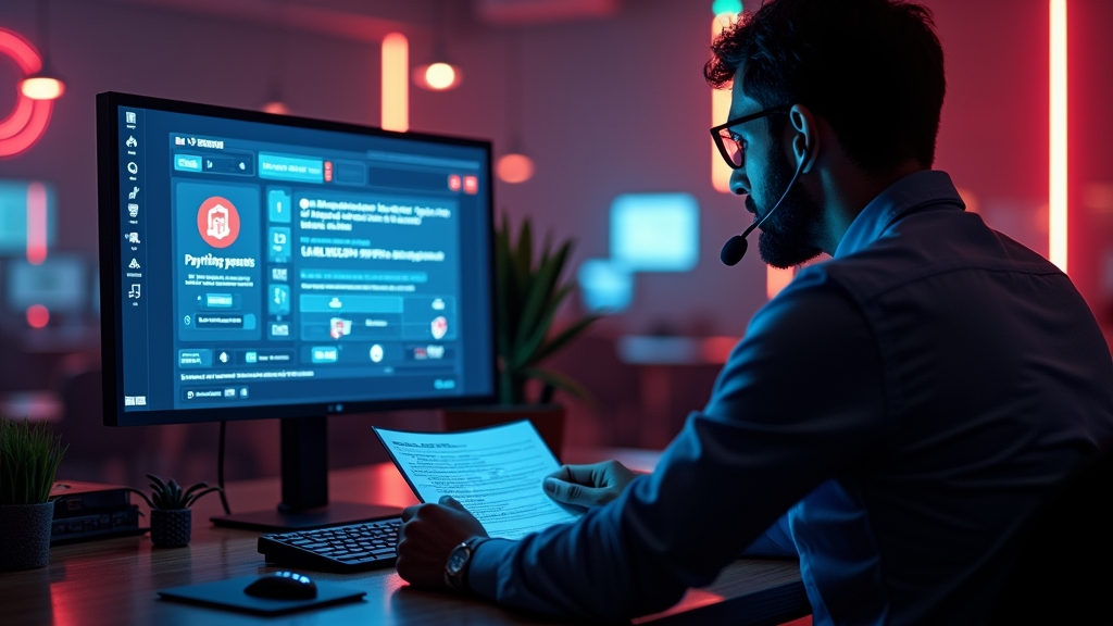 Supporttafel met open verificatiedocumenten en een pending opname op het scherm.