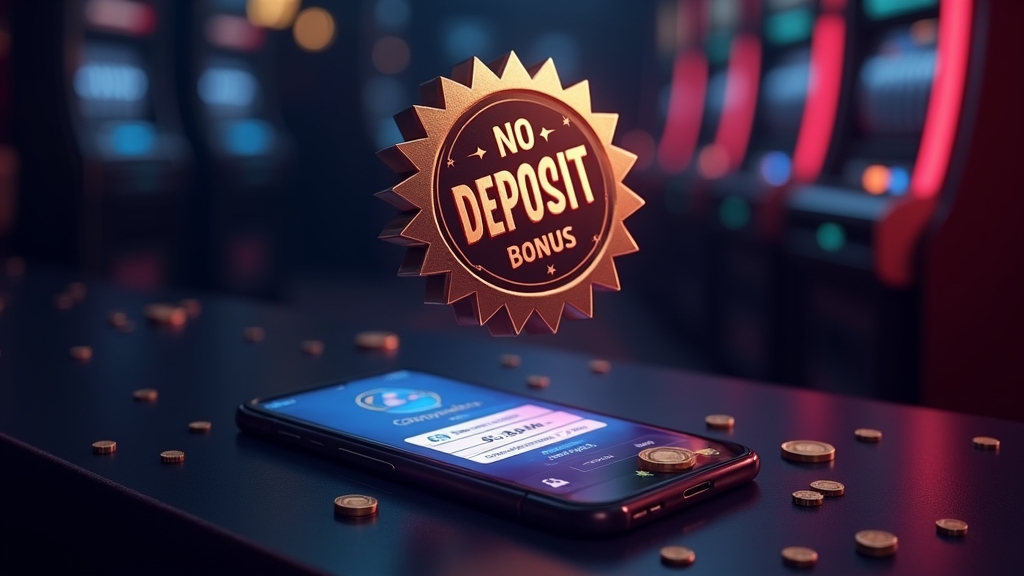 No deposit bonus in een donker casino met telefoon en slotmachine